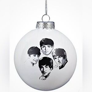 The Beatles White Glass Christmas Holiday Ornament in Package, Logo & Headshots